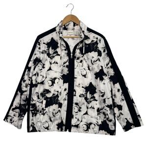 Chicos Zenergy Jacket Womens 3 XL 16 Black White Floral Zip Up Lightweight Boho